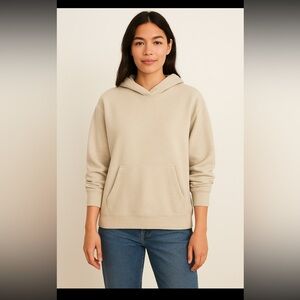 Old Navy Oatmeal Neutral Hoodie Large Pullover Sweatshirt Kangaroo Pocket NWOT